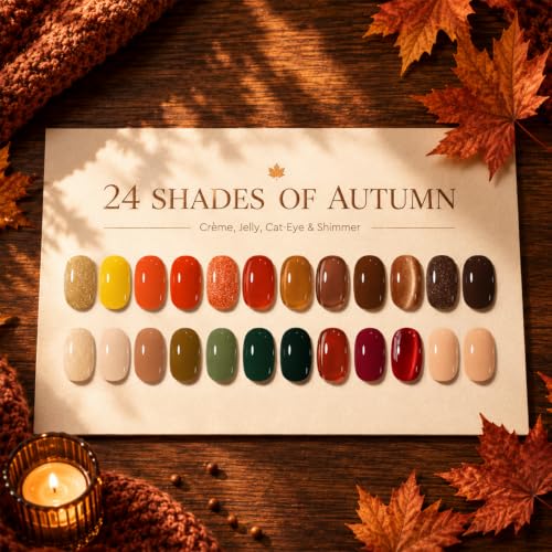 Image of AZUREBEAUTY 24 Colors 15ml HEMA-Free Fall Gel Nail Polish Set, 29Pcs Kit
