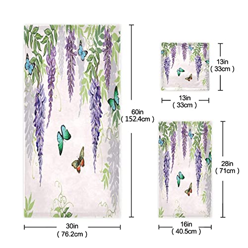 Alaza Nature Tropical Japanese Flowers Butterflies Wisteria Bath Towel Set Luxury Decorative Set Of 3, 1 Bath Towel 1 Hand Towel 1 Washcloth Soft Multipurpose For For Bathroom Hotel Gym Yoga Spa #TOP2