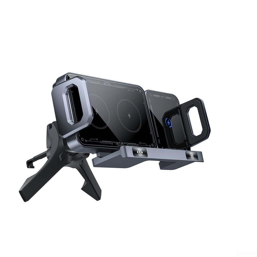 Soporte de cargador inalámbrico de coche de 15 W con soporte giratorio y carga de detección automática, para Samsung Z Fold 7/6/5 y Z para Flip 7/6/5 (plateado)