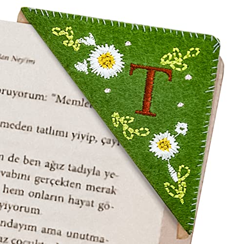 Zuihug Embroidered Corner Bookmark - DIY Custom Bookmarks with 26 Letters Felt Triangle Design - Embroidered and Handcrafted for Your Reading Pleasure (Summer, T)