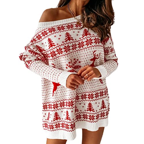 MERISHOPP®Off Shoulder Christmas Sweater Dress Knitting Pullover ...