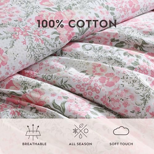 Image of Laura Ashley - Comforter Set, Soft & Breathable Bedding with Matching Shams, Romantic Floral Design (Heather Garden Pink, King)