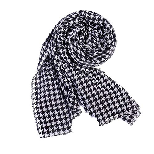 Écharpe cachemire noir et blanc à pompon pour femme