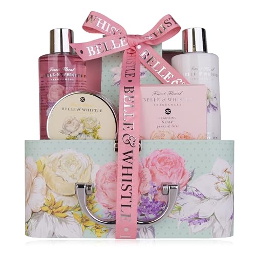 Accentra - Set de baño BELLE & WHISTLE en estuche de papel, incluye gel de ducha, loción corporal, sales de baño y mucho más. - Set de regalo Wellness para San Valentín o el Día de la Madre