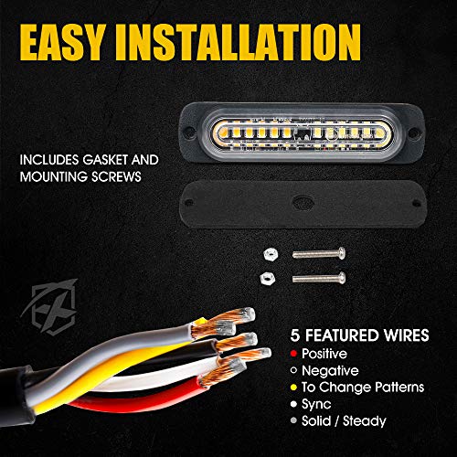 Xprite White Amber 12 LED Emergency Strobe Lights Kit Surface Flush Mount Side Marker Grill Grille Hazard Warning Flashing Light Head for Construction Towing Snow Plow Pickup Work Trucks Cars-4PCS by Xprite - Used condition - Image 7
