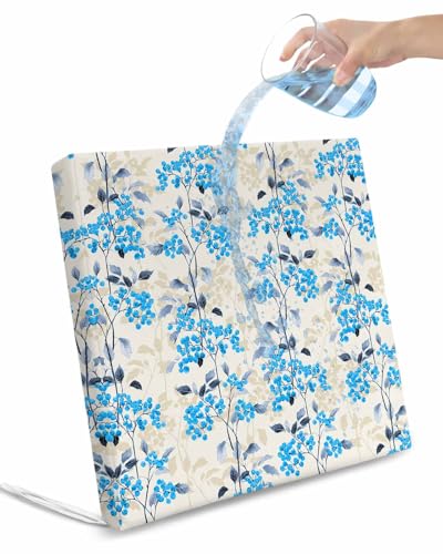 2 Pack Blue Flowers Waterproof Cushion Covers with Ties, Outdoor Patio Chaise Lounge Chair Seat Cushion Slip Covers Replacement(Only Cover) Farmhouse Pastoral Spring Botanical Plants 22