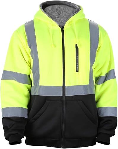 Miniatura 2 de Sudadera reflectante de seguridad ANSI Clase 3 para hombre, de lana y forro polar, con cremallera y parte inferior negra (negro, XL)