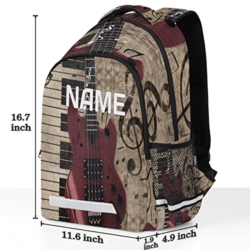 Vintage Piano Custom Name School Backpack for Boy Girl Teen Guitar Music Note Personalized Student Bookbag for Primary Junior College Customized Laptop Backpack for Men Women2