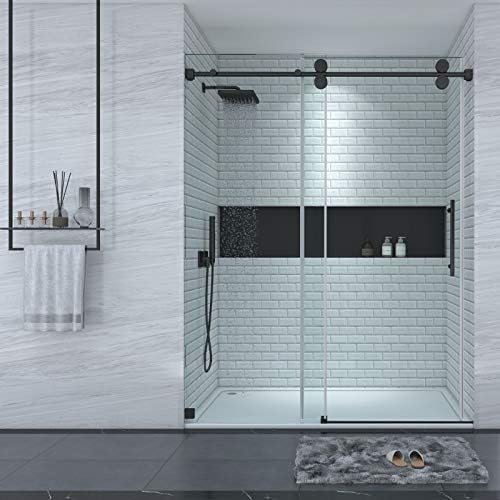 LONDAMA Shower Door,Frameless Single Sliding Glass Shower Doors 3/8"(10mm) Clear Tempered Glass,Noiseless Shatterproof Bathroom Shower Doors (60"W x 76"H, Matte Black)