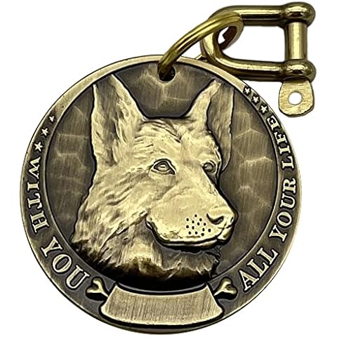 Auchic Vintage Pure Copper Pet ID Tags,Personalized Dog Tags,Three-Dimensional Relief Pet Pattern,Lettering on The Front and Back,Custom Pet Tags (German Shepherd) Cover