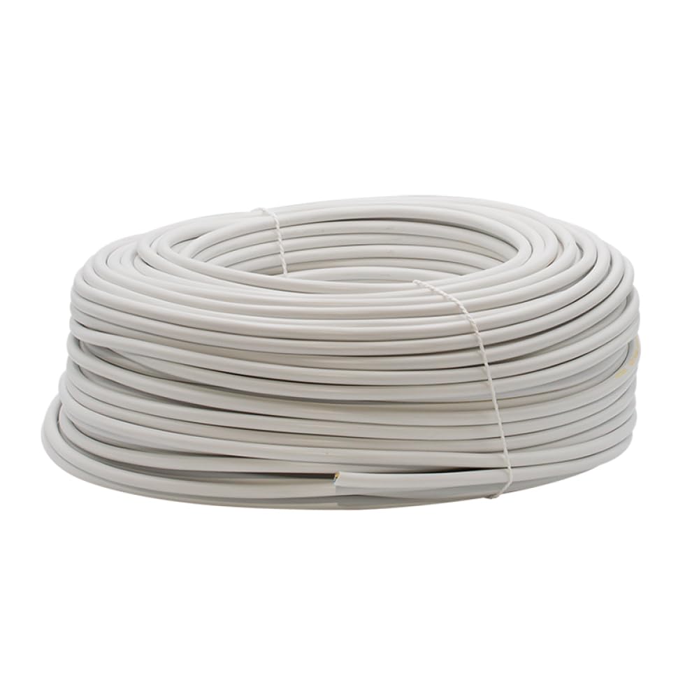 Matas 100 metrów, H05VV-F H05VVF przekrój 2 x 1,5 mm mm² 2G1.5, biały, 2-żyłowy, 220 V 230 V CPR, do użytku wewnętrznego, dwubiegunowy, zasilacz, przedłużacz, sprzęt AGD, wilgotne pomieszczenia
