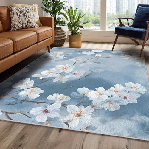 Tapis blanc à motif floral moderne en imitation cachemire doux - 3