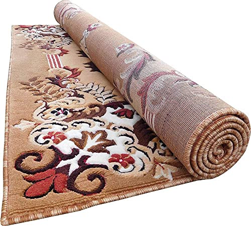 Image of SABIRA Carpet(Size-150x200 Cm / 60x78 in) Modern Floral Area Rug Large Carpet for Living Room, Bedroom & Dining Room, Washable, Non-Slip, (Color - Gold)