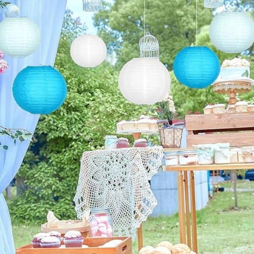 Image of Wanna Party 12 Inches Paper Lanterns Light Blue | Hanging Lantern for Diwali Christmas Indoor Outdoor & Home | Hanging Ball Decoration for Marriage Baby Shower Birthday - Pack of 1