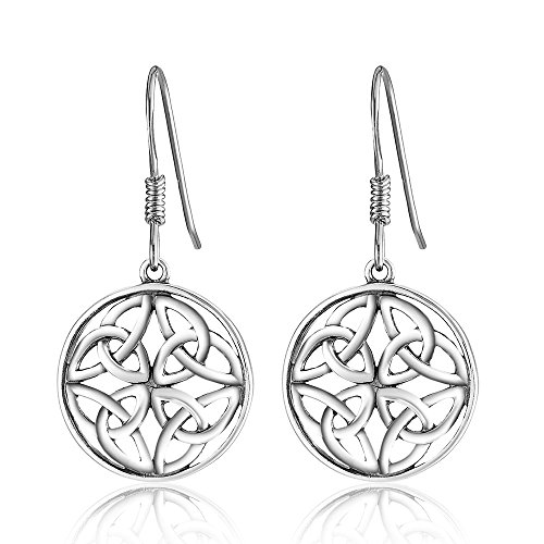 925 Sterling Silver Celtic Knot Round Charm Drop Earrings