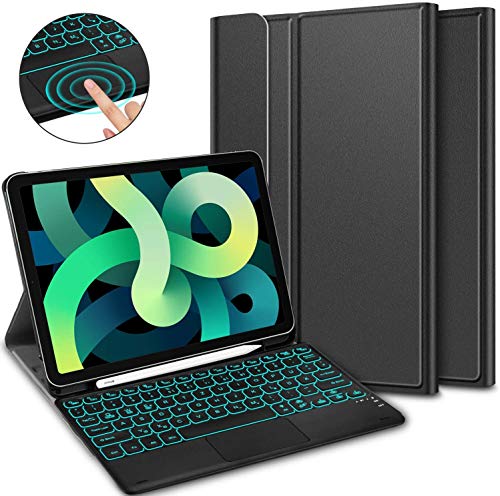 ELTD für iPad Air 4 Tastatur (Deutsches QWERTZ), iPad Air 4. Generation 10.9 2020 Tastatur,Hülle mit Hintergrundbeleuchtung Kabellose Tastatur für iPad Air 4. Generation 10.9 Zoll 2020, Schwarz