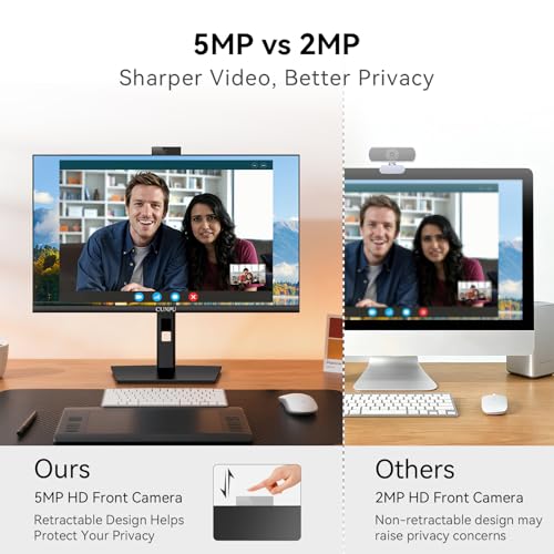 Image of CUNPU 27 Inch Monitor with Camera, Computer Monitor with Pop-up 5MP 2K Webcam and Stereo Mic & Speakers, QHD 1440P Vertical Monitor for Video Conferencing, HDMI, DP1.4 Port, Swivel Pivot Adjustable