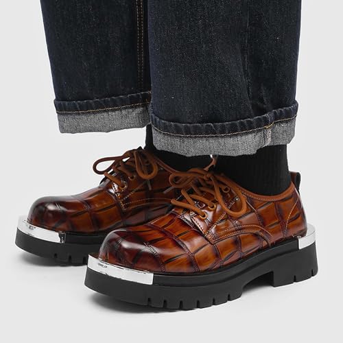 Thick Bottom Oxfords Men's Leather Lace-up Business Formal Shoes Anti-Slip Platform Height Increasing Wedding Prom Office Conference Uniform Derby Shoes4