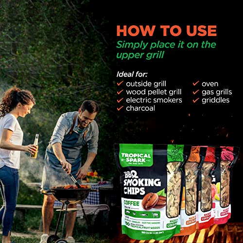 Tropical Spark - Wood Chips, Aromatic Smoker Wood Chips, Assorted Wood Chips For Smoker, Costa Rican Tropics Smoker Chips For Smoking, Grilling, Baking, Roasting, & Braising, 4 Pack #TOP6