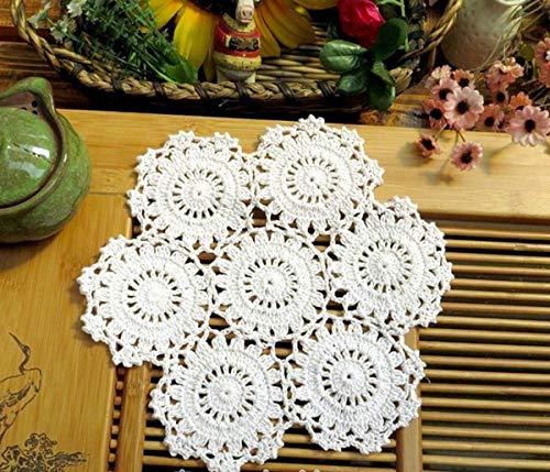 Hetao 9 Inch 100% Cotton Handmade Lace Crochet Placemats Doily Doilies,4Pc White #TOP2
