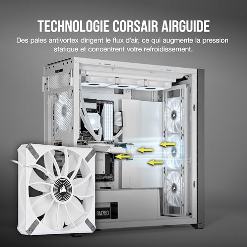 Corsair ML140 LED Elite, Ventilateur LED Blanc 140 mm PWM (Technologie Corsair AirGuide) Pack Simple - Blanc