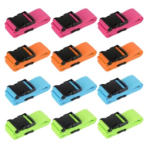 Image of 12 Pcs Luggage Straps for Suitcases TSA Approved, Suitcase Belts, Adjustable Suitcase Straps for Travel Accessories Essentials, Luggage Safety Packing Bands(4 Colors)