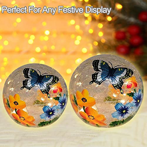 1 Pack Crackle Glass Ball Light Butterfly Floral Pattern Led Night Light Indoor Tabletop Decorative Sphere Lamp For Home Decor Christmas Birthday Wedding Girls Women's Gift 5.7 Inch #TOP1