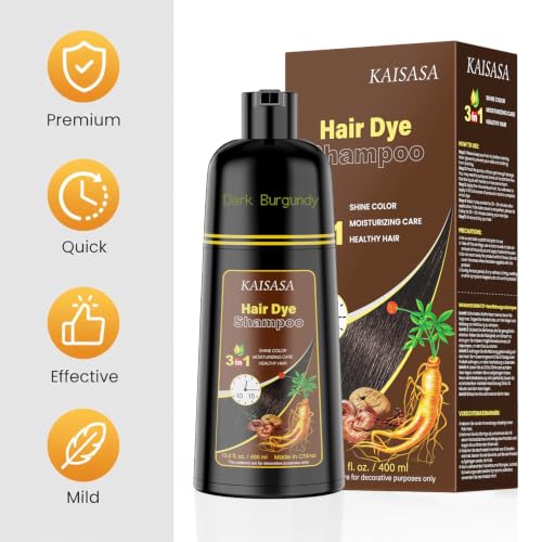 Image of KAISASA Dark Burgundy Hair Dye Shampoo 3 in 1 for Gray Hair, Women & Men