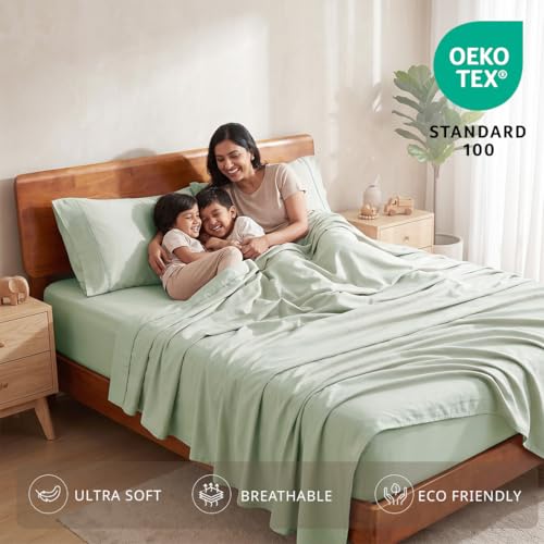 Image of LANE LINEN 100% Organic Cotton Bedsheet Set for Super King Bed - Oeko-TEX Certified, Breathable - Soft & Comfortable, Machine Washable, Includes 1 Flat Sheet with 2 Pillow Covers - Mineral