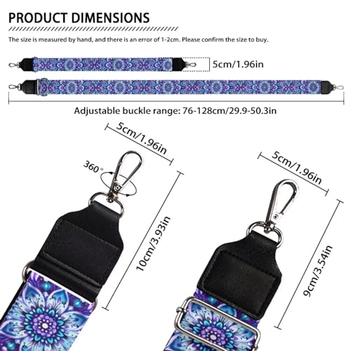 Image of Wide Bag Straps Replacement Crossbody Blue Flower Guitar Straps for Handbags /Purses /Messenger /Duffel Bags Backpack Straps Bohemia Replacement Adjustable Length from 30 inch to 50.3 inch