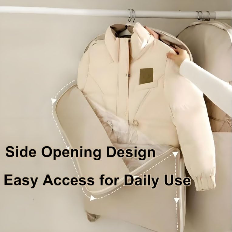 Space Saving Hanging Garment Bag with Self Compression Zipper, Garment Bags for Hanging Clothes, Down Coat Compression Dust Cover for Closet Storage (Pink, L)4