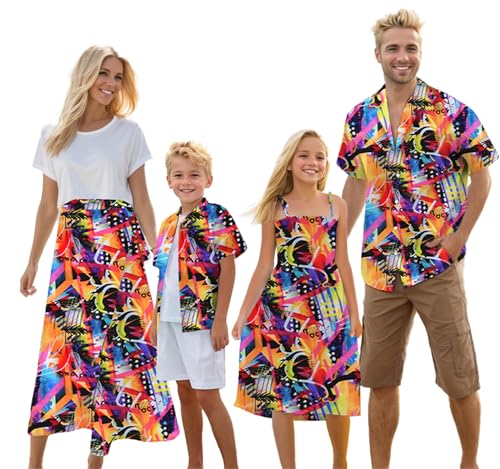 Image of Cromoncent Matching Hawaiian Outfits for Family, Dad and Son Matching Luau Beach Tropical Shirts Mommy Daughter Tropical Sets