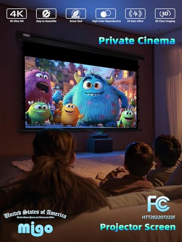 Image of MIGO 150 Inch Pull Down Projector Screen,with Grey Crystal 2.0 Gain Partial Ambient Light Projector Screen Wall /Ceiling Mount for Ultra Short Throw Projector Movie Home Theater Cinema(Black Housing)