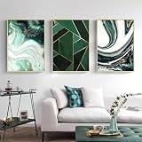 KEYGEM Cuadro de pared con figura geométrica de montañas nórdicas, pintura en lienzo con cinta de hoja dorada, póster artístico, cuadro de pared para sala de estar, 40x65cm x 3, marco