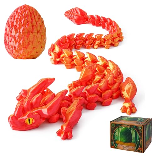 SYEFKJSA 3D Printed Dragon Eggs with Dragon Inside - 12Inch,Articulated Fidget 3D Printed Animals, Interesting Decorative Gift, Easter Basket Essentials Stuffers (Laser Red)