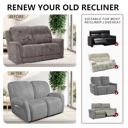 Image of ANARACHON Leather Look Loveseat Recliner Covers Stay in Place 6-Piece Recliner Sofa Slipcover 2 Seater Reclining Couch Cover Furniture Protector Washable (Recliner Loveseat,256Light Gray)