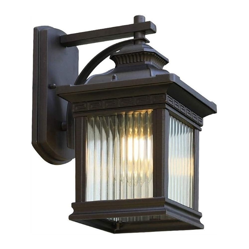 OZBMA Outdoor Square Wall Lamp Striped Glass Shade Light Retro Aluminum Sconce for Garden Courtyard Villa Landscape Lighting Fixture