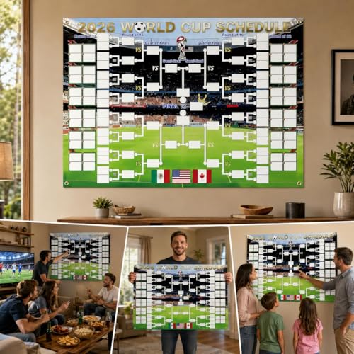 2026 World Cup Schedule Poster Worlds Cup Bracket Poster 2026 27 x 40 in Large Fabric Soccer Tournament Bracket Wall Chart Fillable Match Tracker with Hooks & Rope For Watch Parties and Office Pools