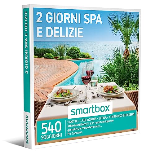 Smartbox - Cofanetto Regalo per Uomo o Donna - 2 Giorni Spa e delizie - Idee Regalo Originale - 1 Notte con Colazione, Cena e Pausa Wellness per 2 Persone