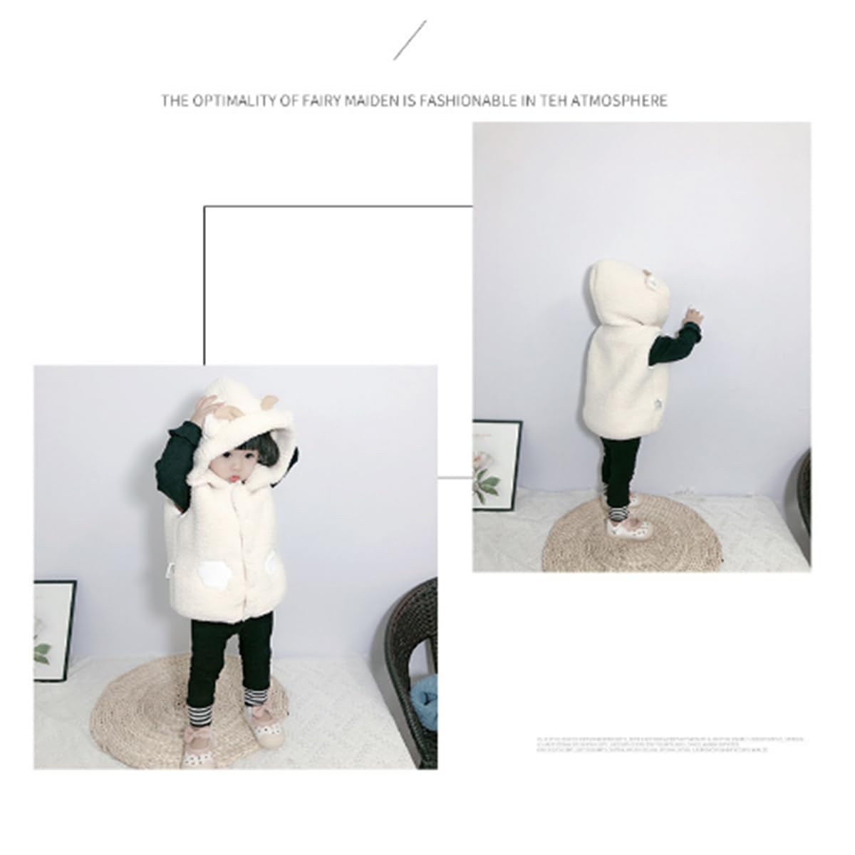 Bébé Gilet Manteau à Capuche 6/9/12/24 mois, Garçons Filles Hiver Veste sans Manche Peluche Gilet Chaud Enfant Waistcoat Vêtement Cadeau 2 3 4 5 Ans