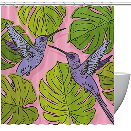 Rideau de douche feuilles de monstera violettes et colibri roses 183 cm