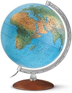 DP 3010: Leuchtglobus 30 cm, klassische Doppelbildkartografie, silberfarbener Metallmeridian, Echtholzfuß: Kartenbild: Phys./Polit (Klassischer Globus)