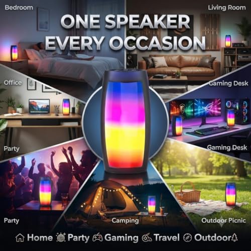 Image of Portable Bluetooth Speaker 5W with Dynamic Bass, RGB Lights, Bluetooth 5.0, USB & TF Card Playback, Built-in Microphone, Hands-Free Calling, Splash-Resistant Wireless Speaker for Smartphones