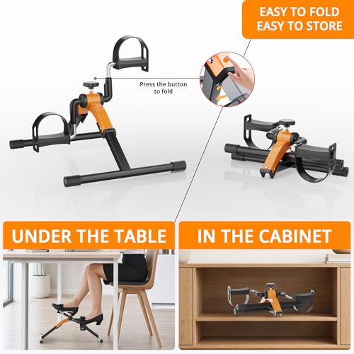 Image of Folding Pedal Exerciser Mini Exercise Bike Under Desk Bike for Arms and Legs Workout, Portable Desk Bike Peddler Machine for Sedentary Officer & Seniors