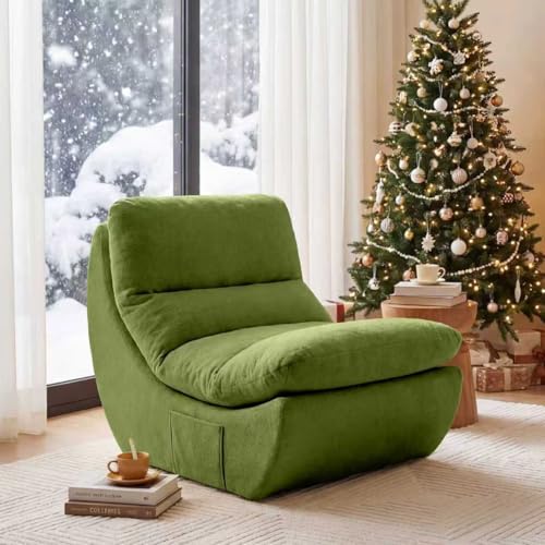 Comfy Reading Chair for Adults, Modular Sectional Sofa Bean Bag Chair, Cloud Boneless Couch Style with High Rebound Foam, Single Seat Compressible Sofa for Living Room & Bedroom, Green