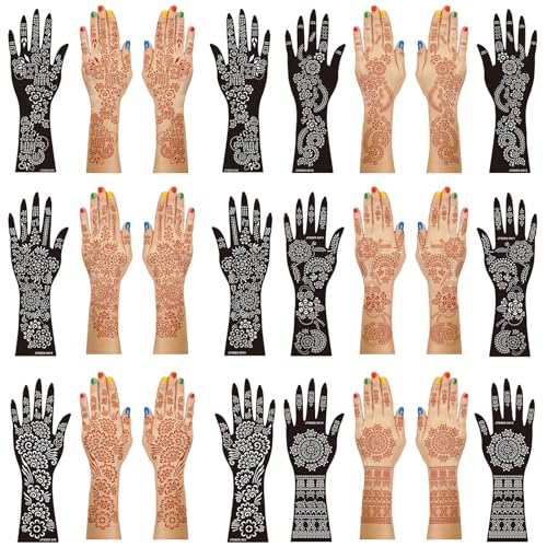 Henna Tattoo Stencil Kit, 12 Sheets Temporary Tattoo Templates for Hand, Forearm
