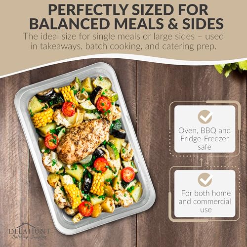 Small-Medium Disposable Baking Trays [10 Pack] - Heavy-Duty Aluminium Foil Tray Bakes (26 x 17.7 x 3.6 cm) | Oven, BBQ, Fridge & Freezer Safe | UK-Made Recyclable Tins for Cooking, Roasting & Catering - Image 3