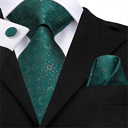 ZXCVBN Gravatas de casamento de seda floral masculina gravata verde bolso abotoaduras quadradas conj