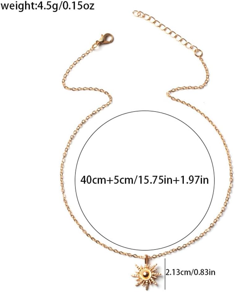 Boho Gold Sunburst Pendant Necklace for Women Adjustable Silver Celestial Sun Choker Necklace Vintage Sunflower Necklace Party Jewelry Accessories - Image 3