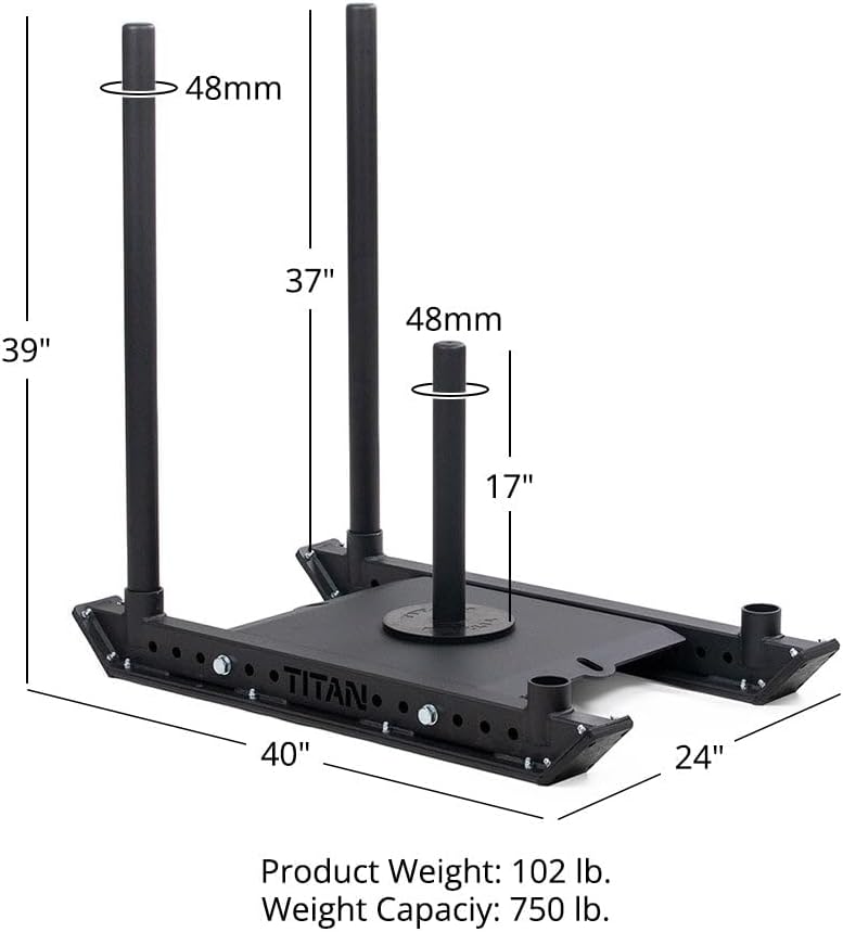 Titan Fitness Pro Sled Core Unit, 4-Post Push, Pull, or Drag Sled for Speed Training and Agility, Rated 750 LB Capacity, Use on Grass, Turf, Concrete or Asphalt, Fits Olympic Weight Plates